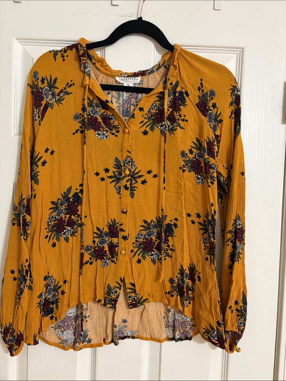 Love Riche Mustard Floral Button-Front Blouse